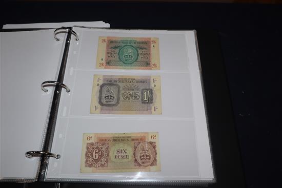 An album of Scottish and England Banknotes including, White £5 note 16th Jan 1943, North of Scotland Bank Ltd £20, 1st July 1943 etc